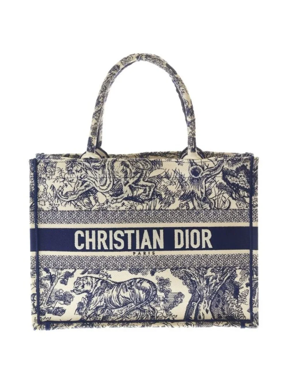 Dior Book Tote Toile de Jouy Handbag Navy Ivory Canvas